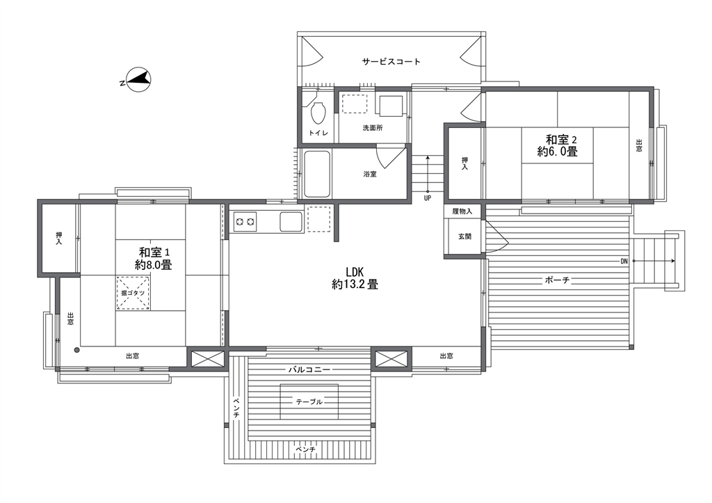 東急リゾートタウン蓼科あかしあ台 2LDK平家建て別荘の間取り図